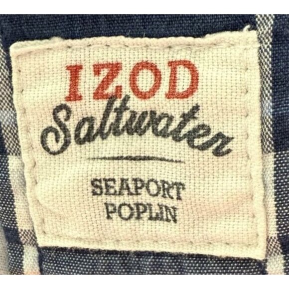 Izod Saltwater 2XLT Seaport Poplin Mens Short Sleeve Button Plaid Shirt Relaxed - Picture 6 of 6